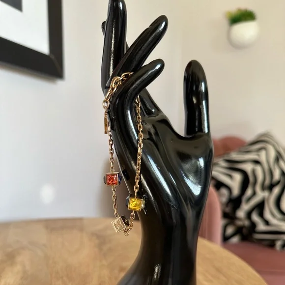 Louis Vuitton Gold-Tone Gamble Chain Bracelet with Multicolored Crystals - Picture 5 of 12